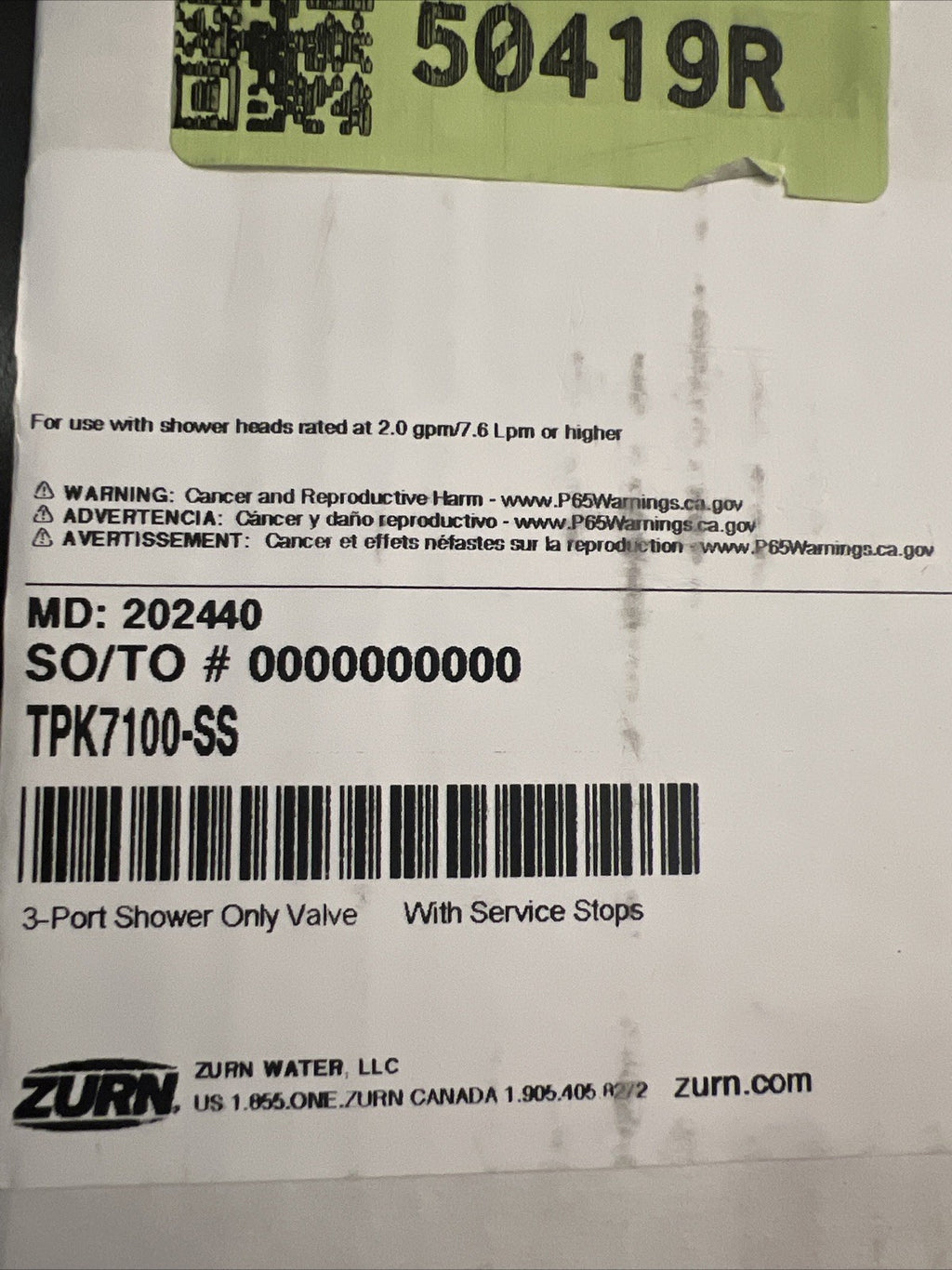 Zurn TPK7100-SS Temp-Gard 3-Port Shower Valve With Service Stops For Temp Guard