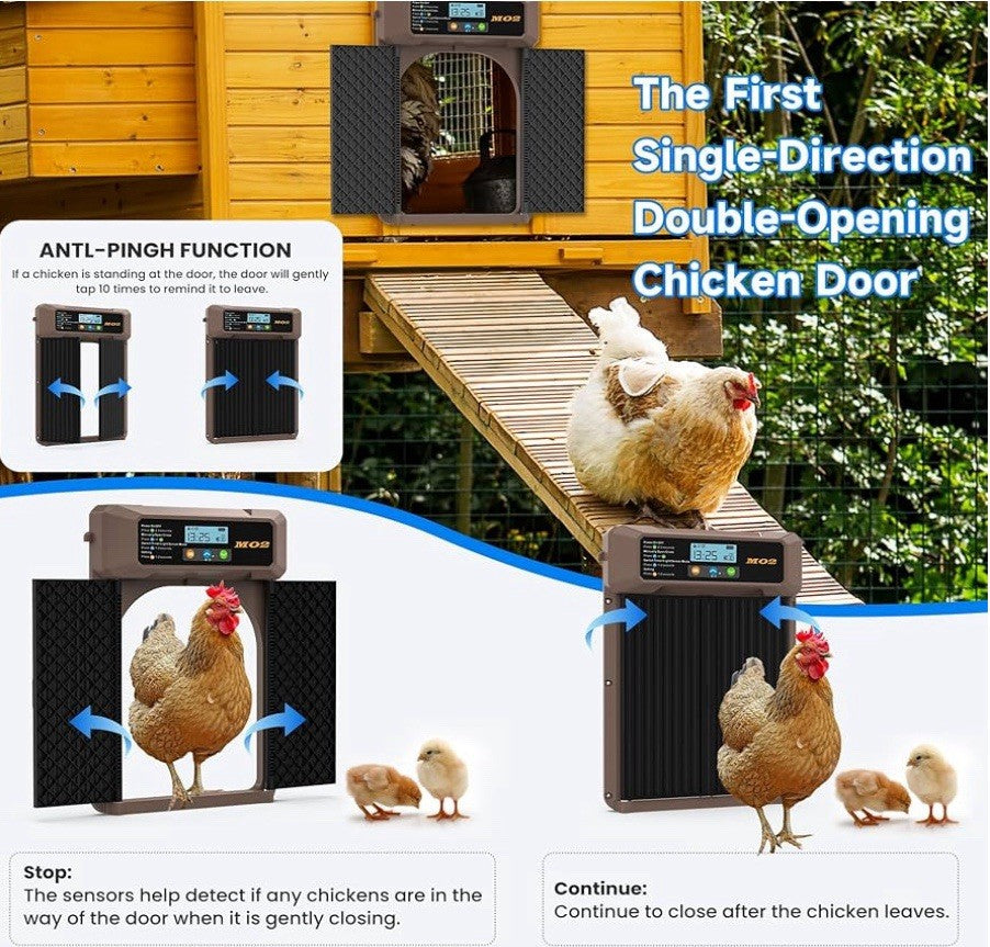 Solar-Powered Automatic Chicken Coop Door with LCD Screen - 4 Open Modes Timer