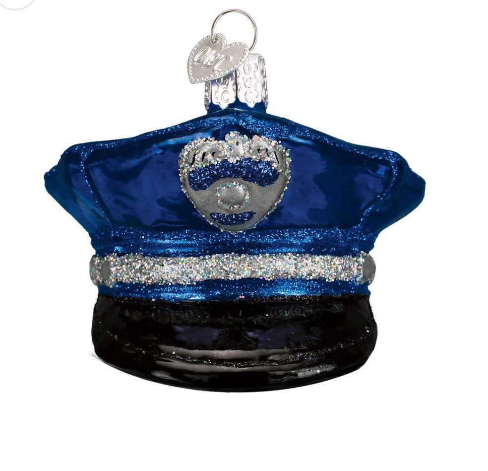 Old World Christmas Police Officers Cap Glass Ornament 32138