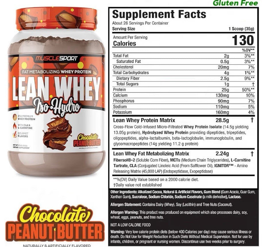 Lean Whey, Iso-Hydro, Chocolate Peanut Butter, LOT OF 2 (4lbs Total)