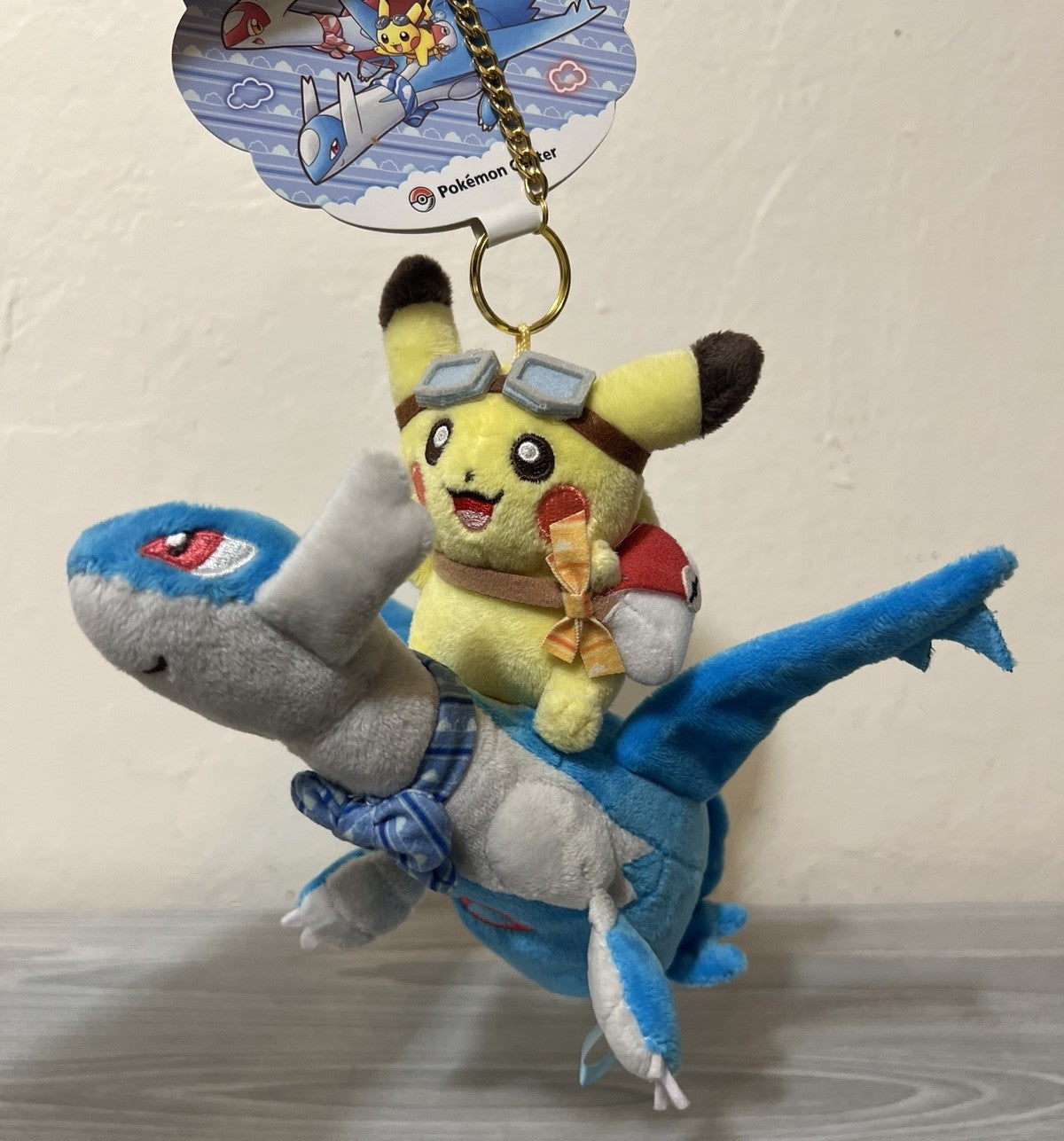 Pokemon Center Japan 2019 Riding Latios Pikachu mascot plush keychain RARE