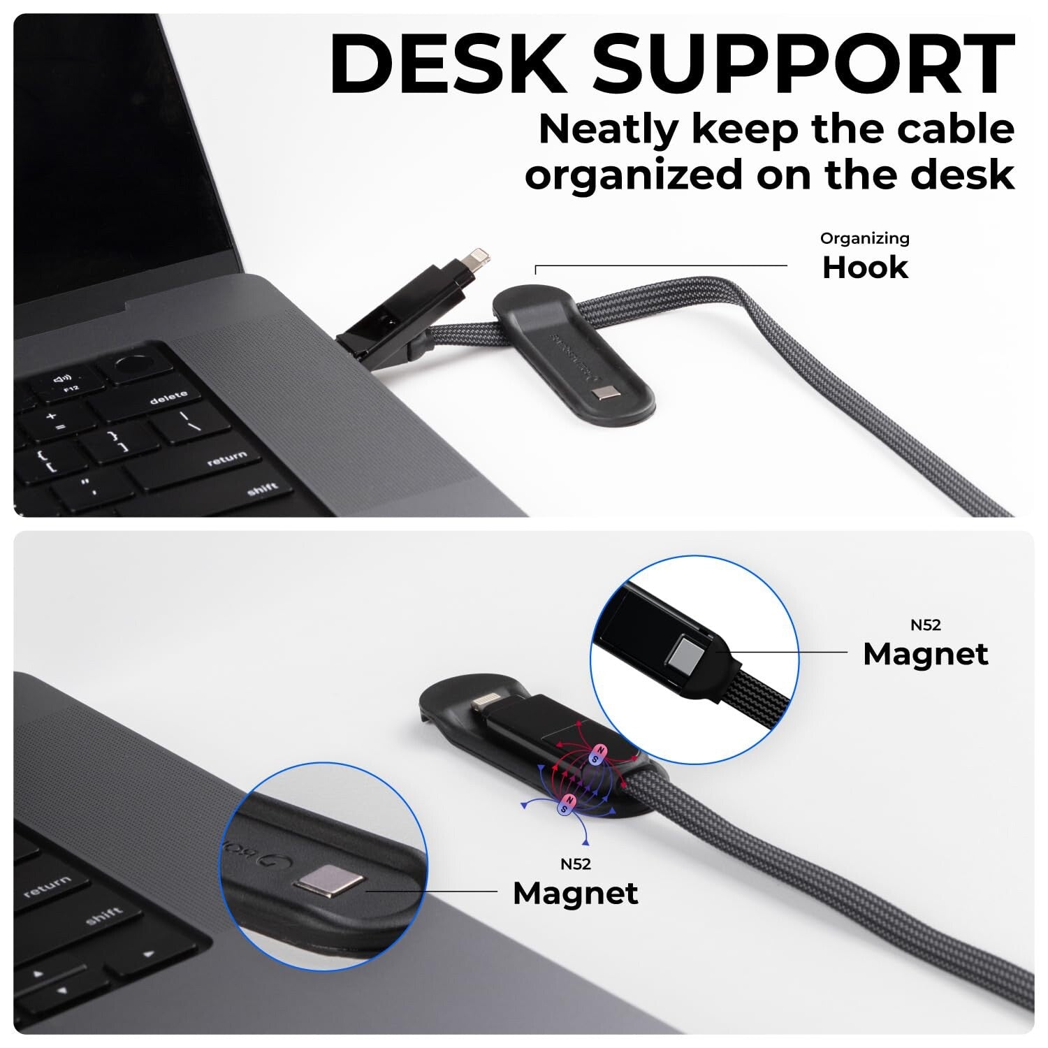 inCharge XL 6-in-1 Multi Charging Cable Portable USB 10ft Rolling Square