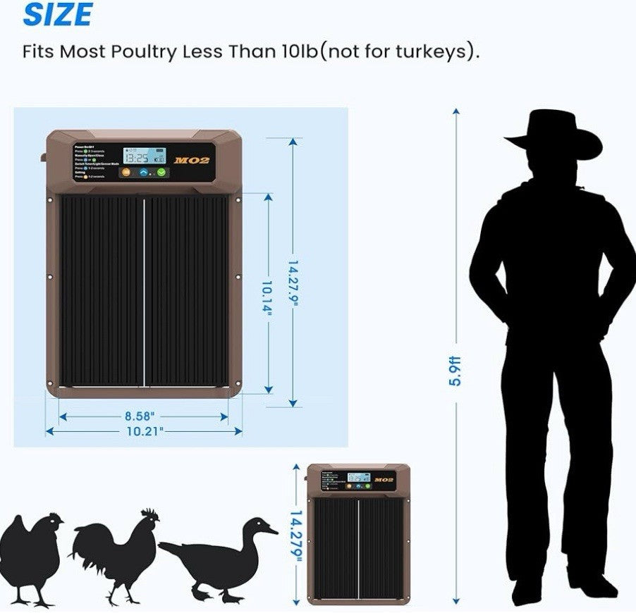 Solar-Powered Automatic Chicken Coop Door with LCD Screen - 4 Open Modes Timer