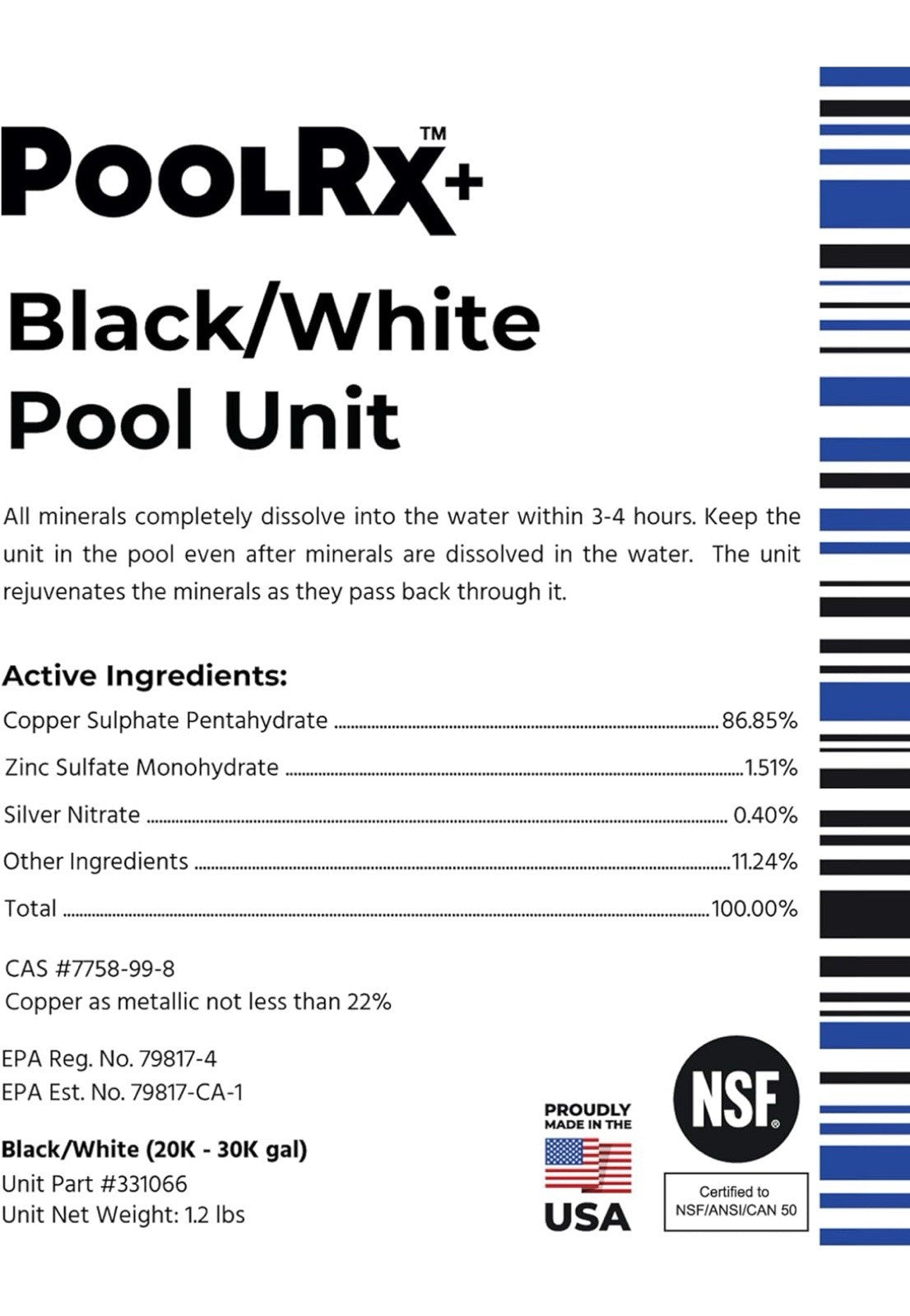 Pool-R-X+ Black White - Treats 20k-30k Gallons Pool Care - NEW Sealed