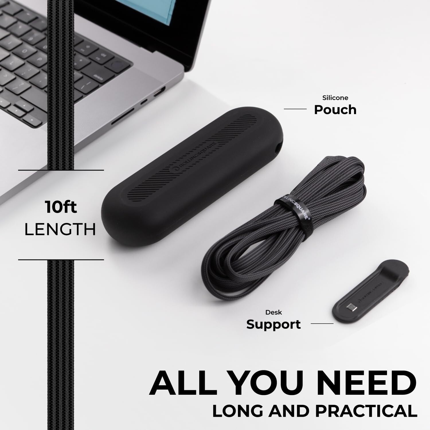 inCharge XL 6-in-1 Multi Charging Cable Portable USB 10ft Rolling Square