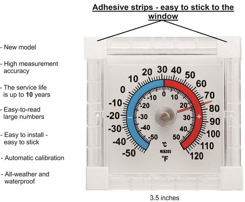 3'' New Premium Window Thermometer Outdoor Waterproof Upgraded Accuracy