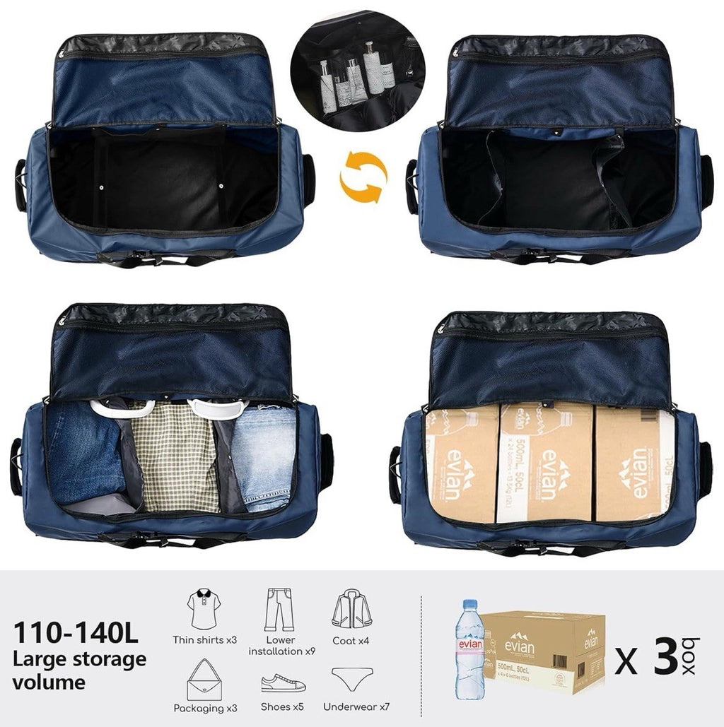 32” Expandable 140L Rolling Duffle Bag Luggage with 2 Inline Wheels Convertible