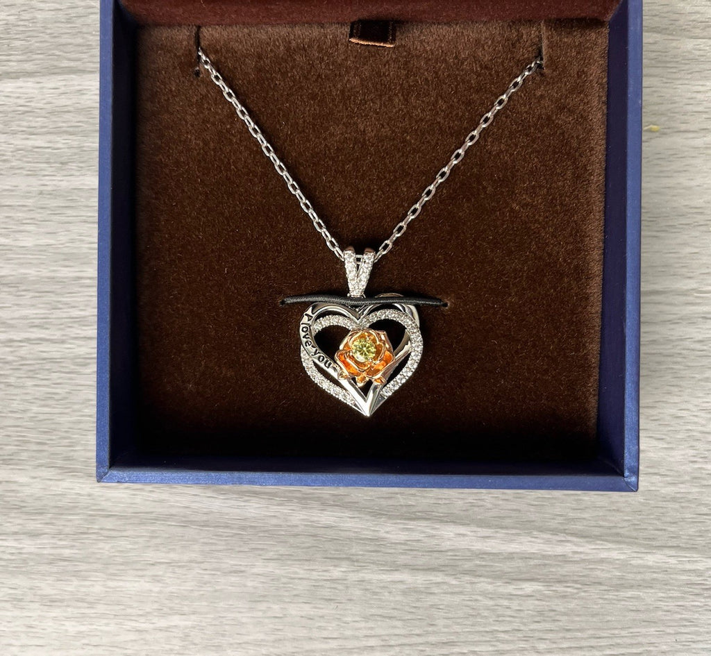 Heart Necklace Rose Birthstone Silver Jewelry S925 Sterling Silver