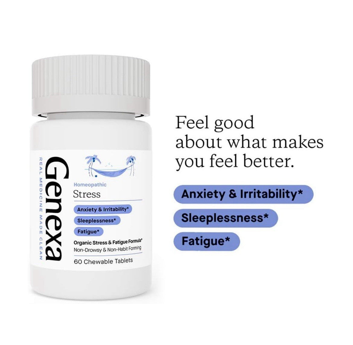 Lot of (2) Genexa Stress Relief Vanilla Lavender Chewable Tablets 120 Count