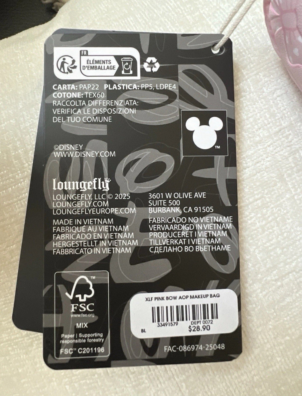 Loungefly Disney Minnie Mouse Bow Ears Cosmetic Bag