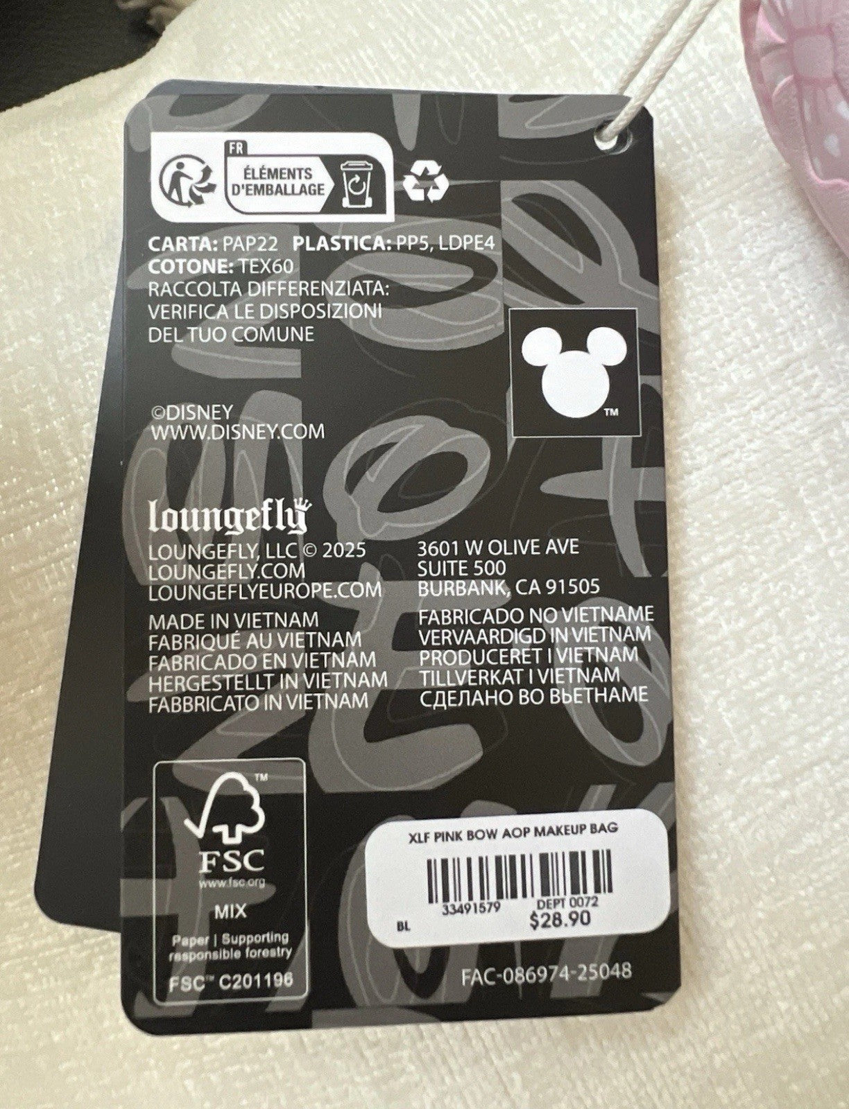 Loungefly Disney Minnie Mouse Bow Ears Cosmetic Bag