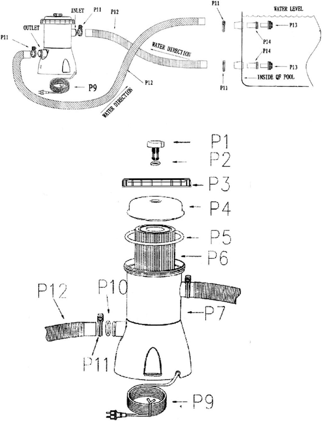 Eljoio Pool Filter Pump Above Ground Strainer 530 Gallons Low Noise