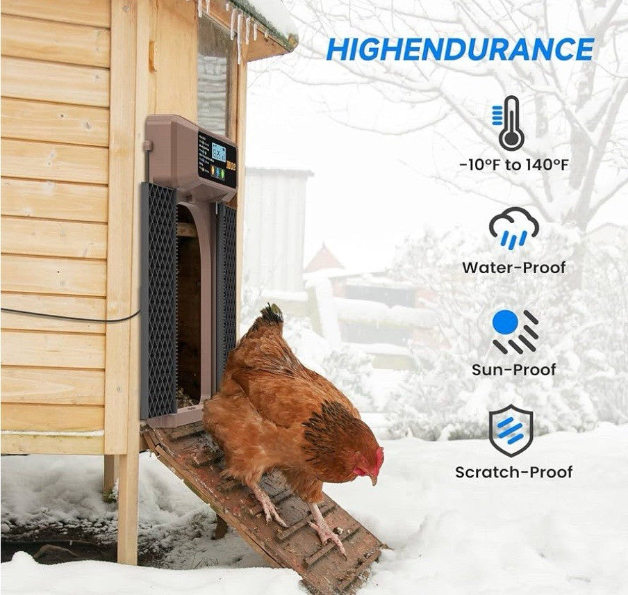 Solar-Powered Automatic Chicken Coop Door with LCD Screen - 4 Open Modes Timer