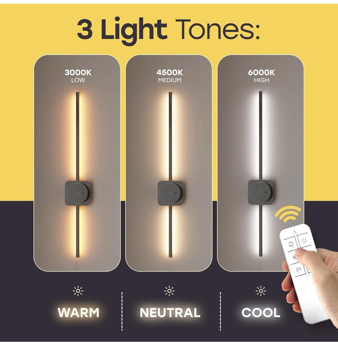 Set of 2 Detachable & Rechargeable Battery Operated Wall Sconce 24.5"  Black