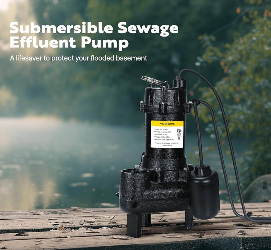 Submersible Sewage Pump Water Pump 3/4 HP 4680GPH Cast Iron w/ Float Switch