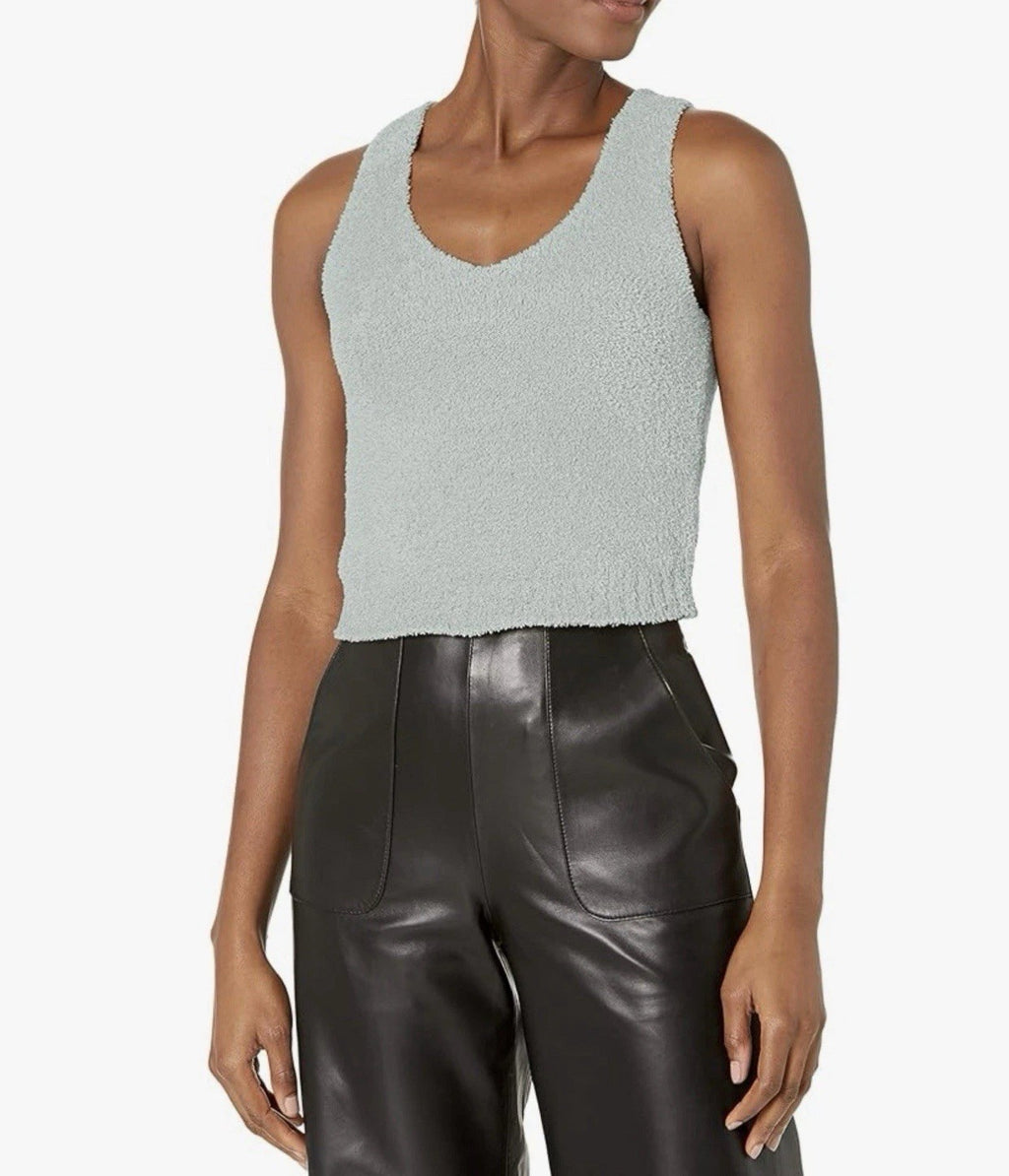 UGG Women's Dulcie Knit Sidewalk Sleeveless Deep V Neck Cropped Cozy Tank Top xs