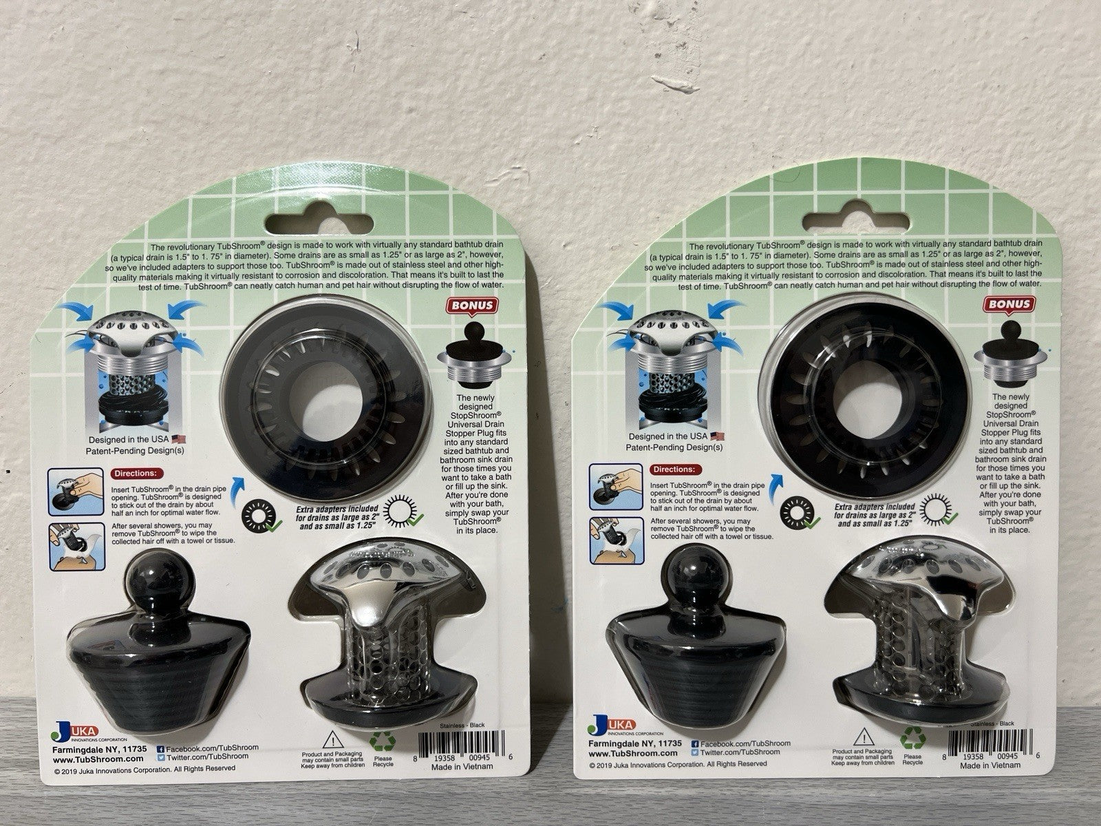 2x TubShroom Ultra (Stainless) Strainer Plus StopShroom Plug Combo for Tub Drain