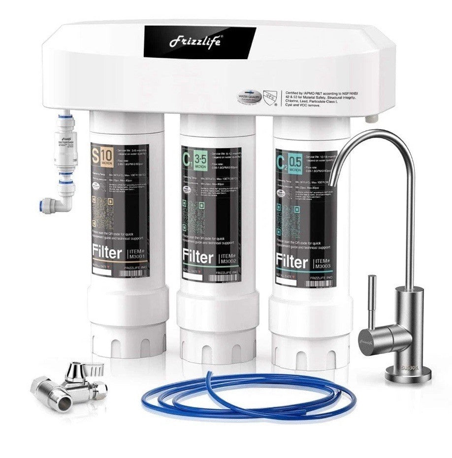 Frizzlife 3-Stage Under Sink Water Filter System-With Dedicated Faucet, SP99-New