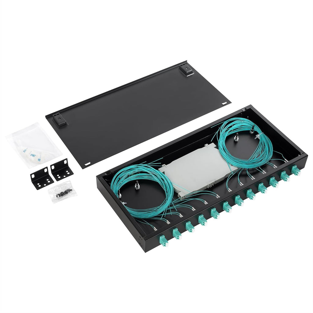 Fiber Enclosure Kit LC-UPC 12 Duplex 24 Port Fiber Enclosure Rack Mount Box