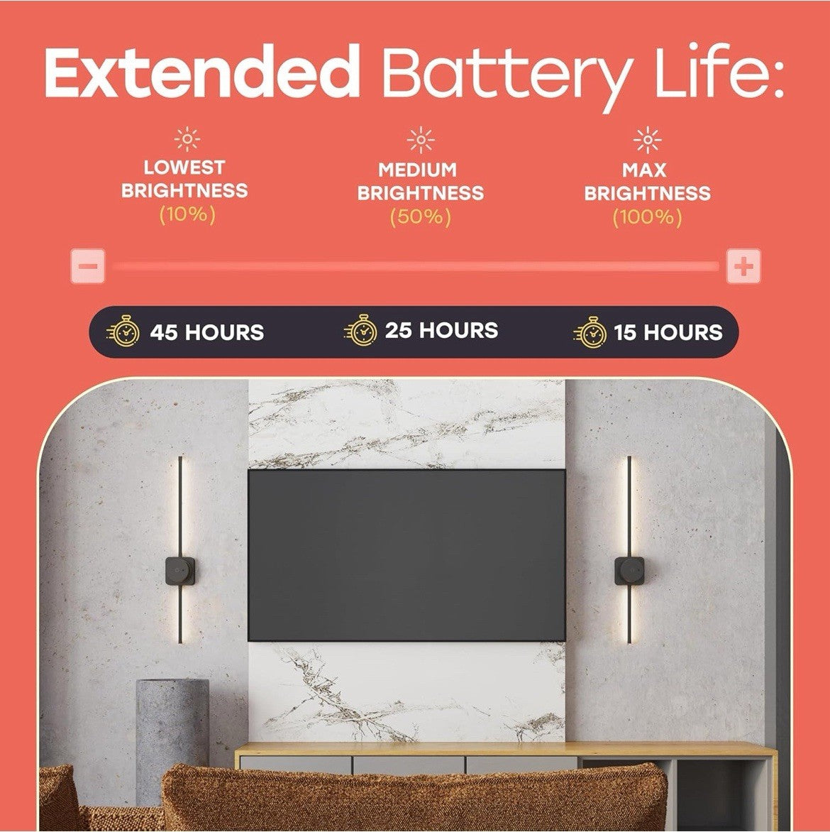 Set of 2 Detachable & Rechargeable Battery Operated Wall Sconce 24.5"  Black