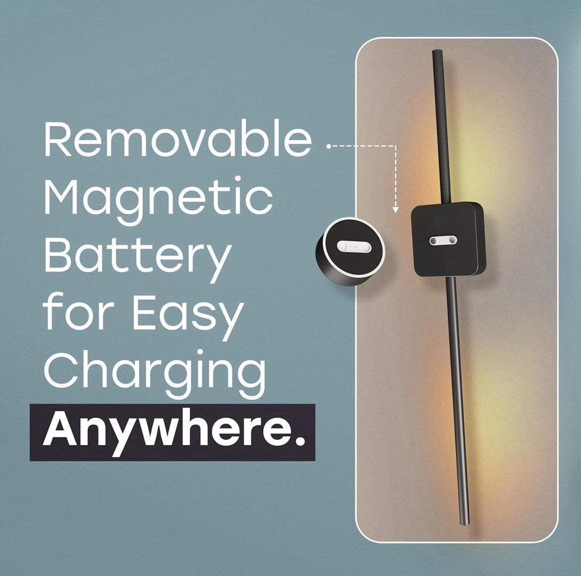 Set of 2 Detachable & Rechargeable Battery Operated Wall Sconce 24.5"  Black