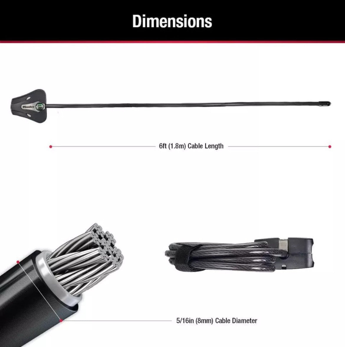Master Lock 8418D Python Adjustable Bike Cable Lock 6ft with Key