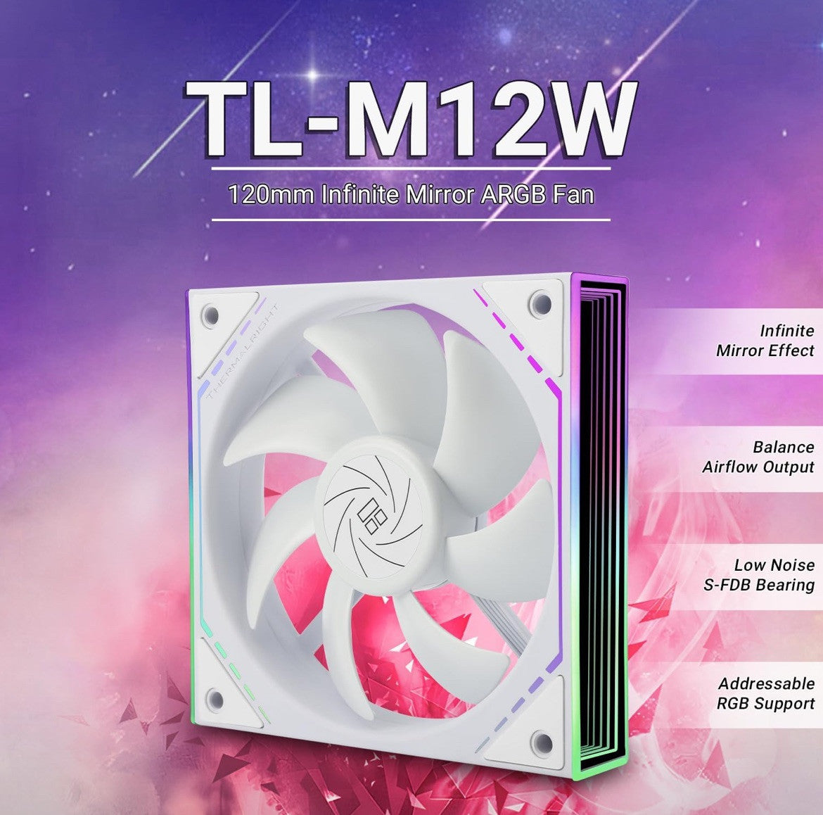 TL-M12W Case Fan 120mm ARGB CPU Cooler Fan Comes with ARGB Mirror Light Effec...