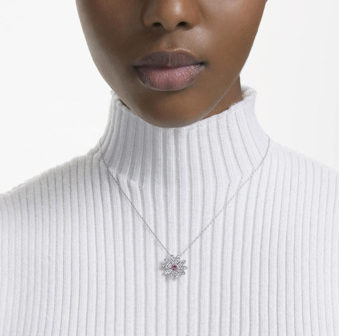 Swarovski Eternal Flower Women's Pink Crystal Rhodium-plated Necklace 5642870