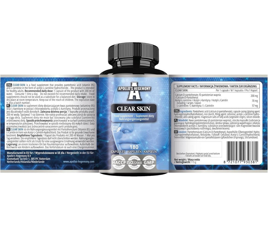 APOLLO'S HEGEMONY Clear Skin Pantothenic Acid and Acetyl-L-Carnitine 160 Capsule