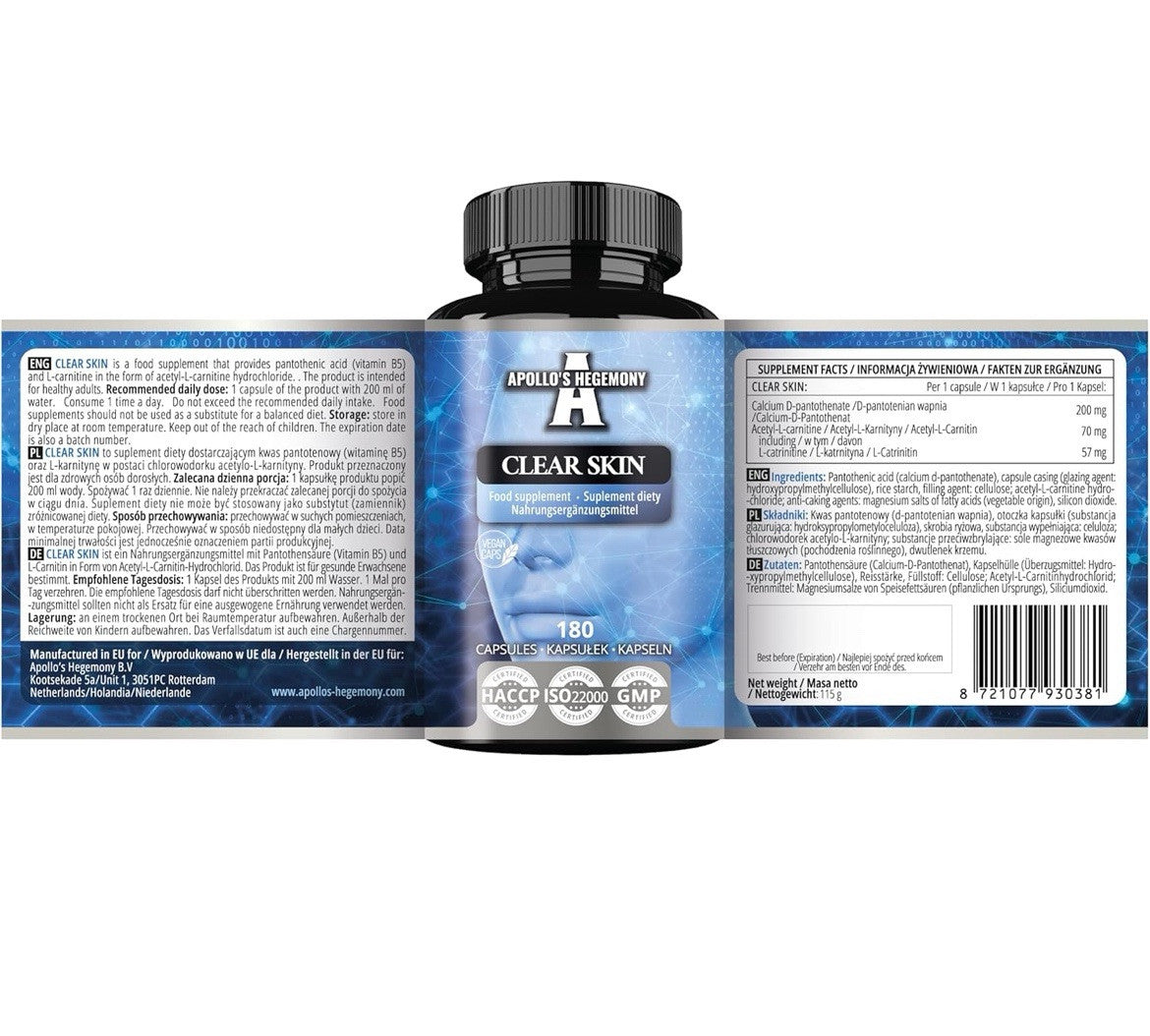 APOLLO'S HEGEMONY Clear Skin Pantothenic Acid and Acetyl-L-Carnitine 160 Capsule