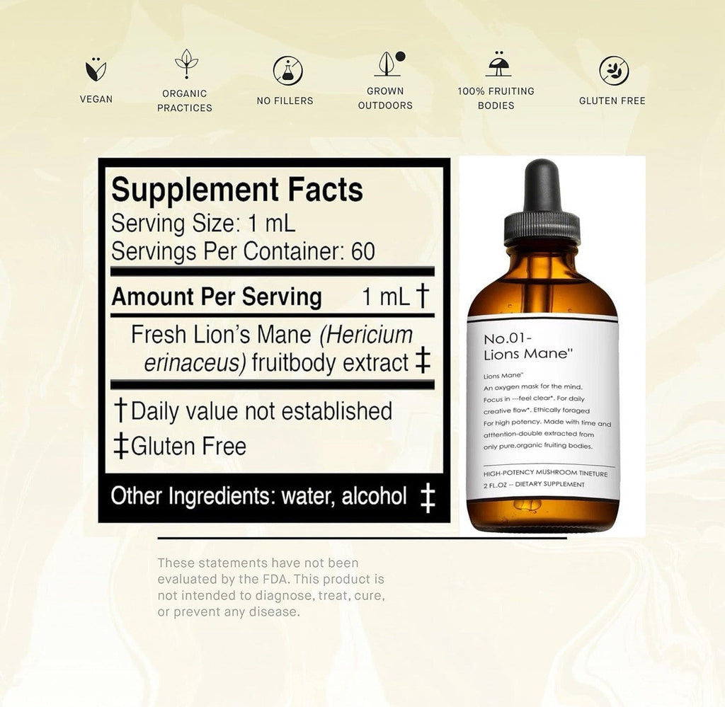 Lions Mane Drops: Adaptogen Mushroom Blend for Mental Clarity & Energy 2 fl oz