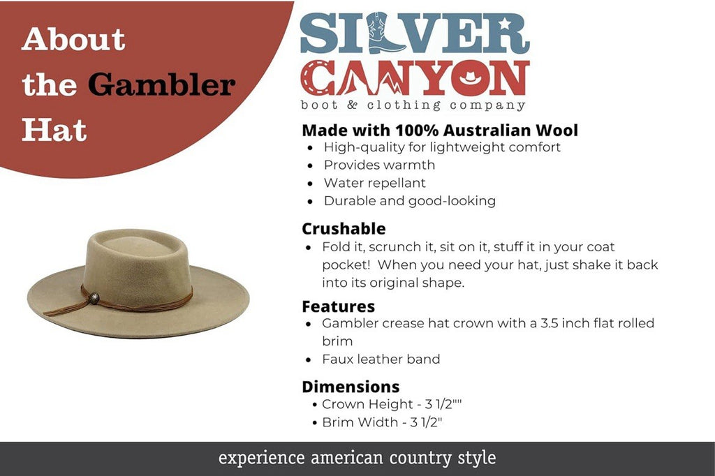 Silver Canyon Women’s Gambler Telescope Wool Premium Western Hat - SIZE M