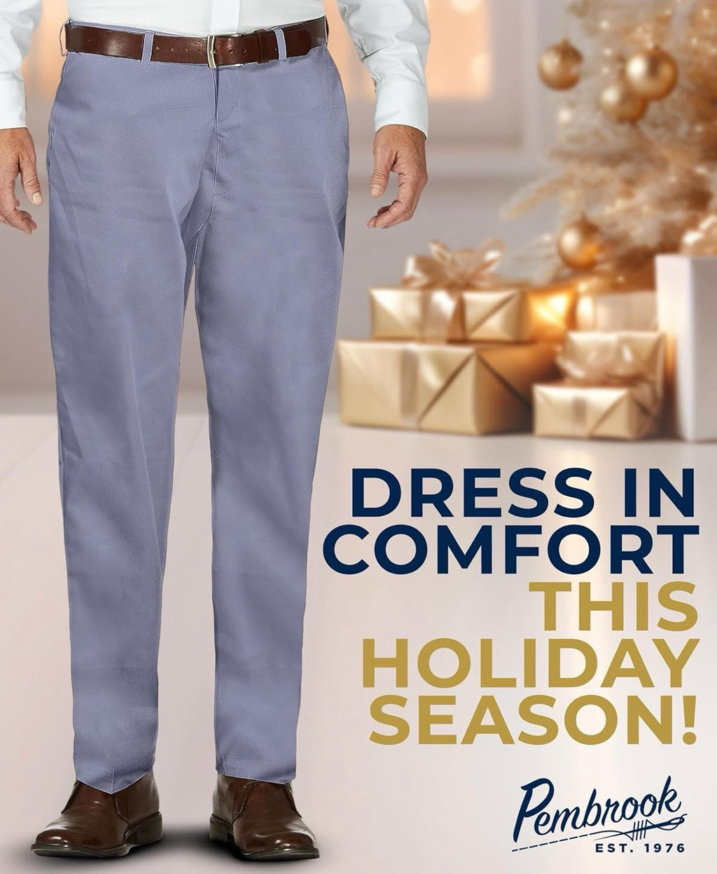 Pembrook Mens Elastic Waist Pants Casual Pants Gray Washable No Wrinkle Size XL
