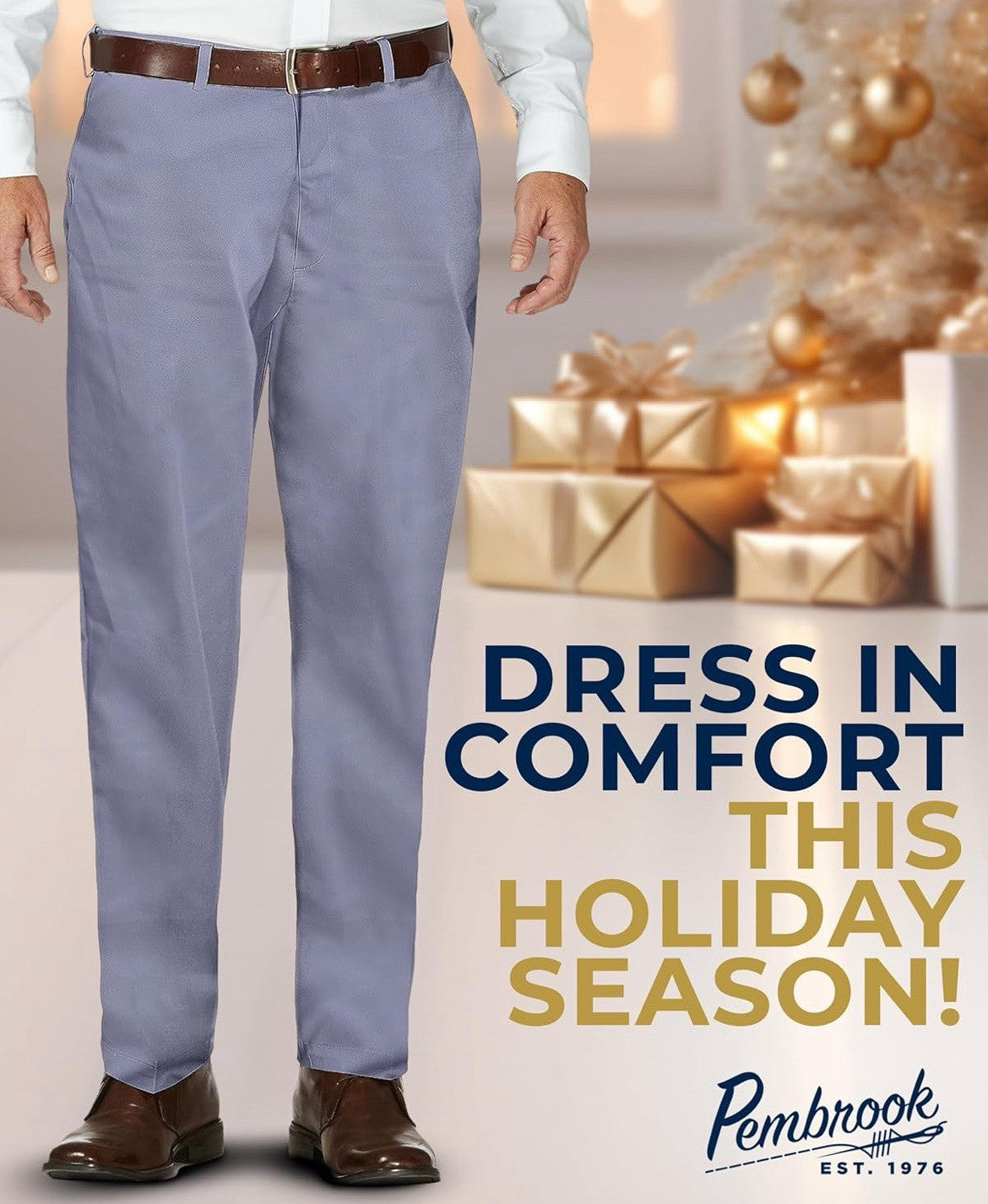 Pembrook Mens Elastic Waist Pants Casual Pants Gray Washable No Wrinkle Size XL