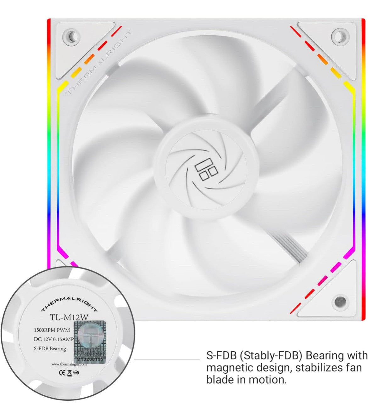 TL-M12W Case Fan 120mm ARGB CPU Cooler Fan Comes with ARGB Mirror Light Effec...