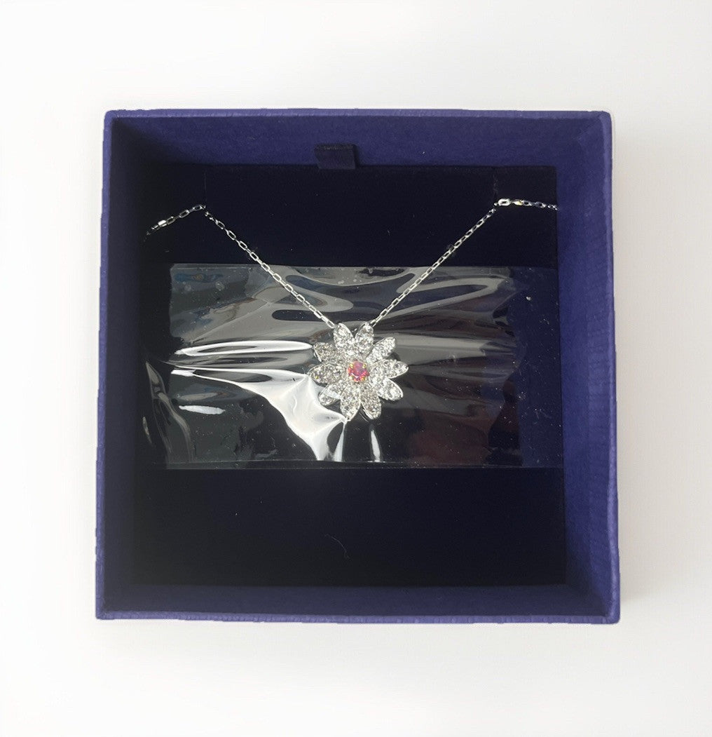 Swarovski Eternal Flower Women's Pink Crystal Rhodium-plated Necklace 5642870