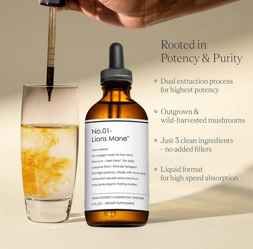 Lions Mane Drops: Adaptogen Mushroom Blend for Mental Clarity & Energy 2 fl oz