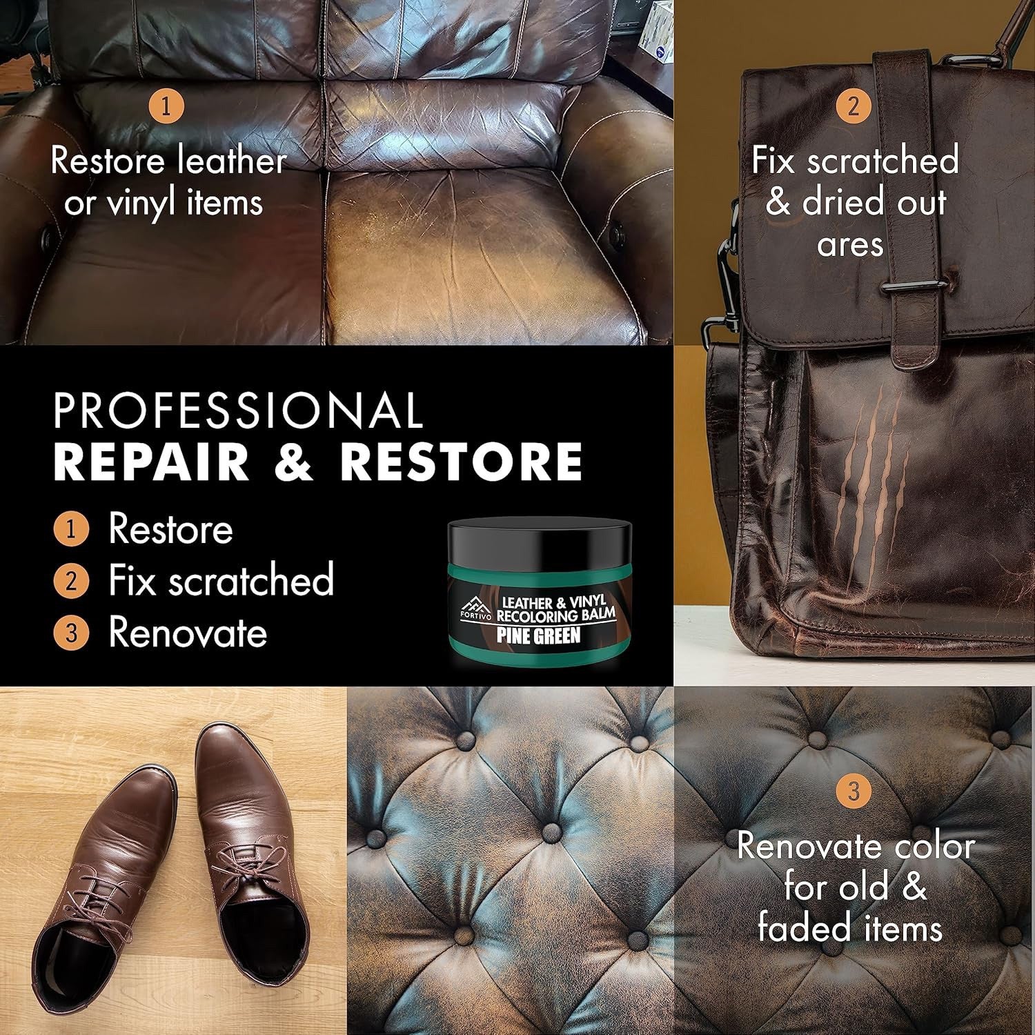 Leather Color Restorer Recoloring Balm, Scratch Remover, Couch Paint Pine Green