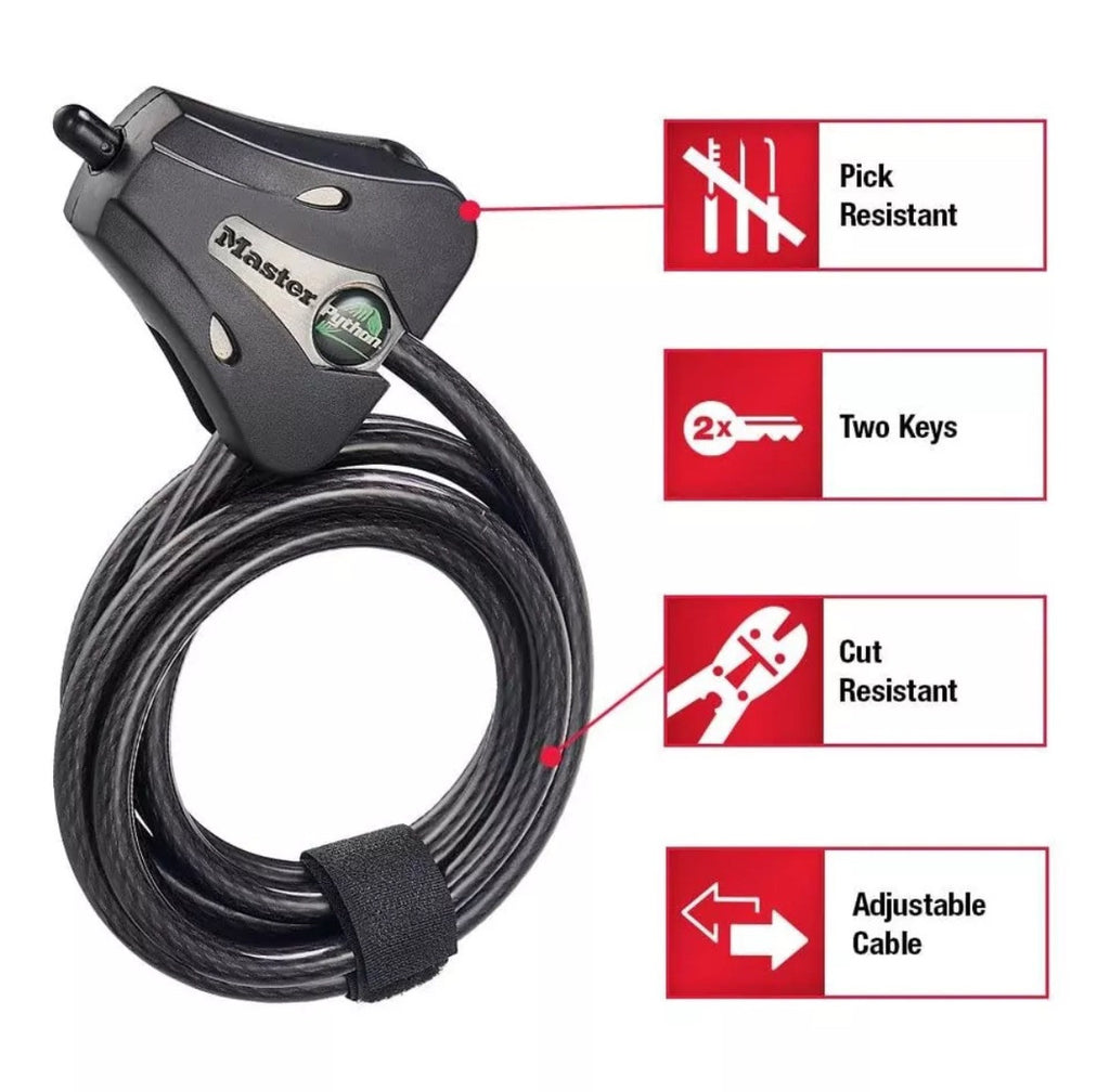 Master Lock 8418D Python Adjustable Bike Cable Lock 6ft with Key